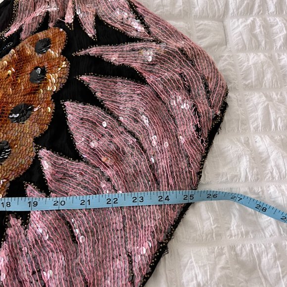 Vintage Sequined Butterfly Blouse / 80's Pink Sequin Embellished Silk Top - Picture 6 of 11